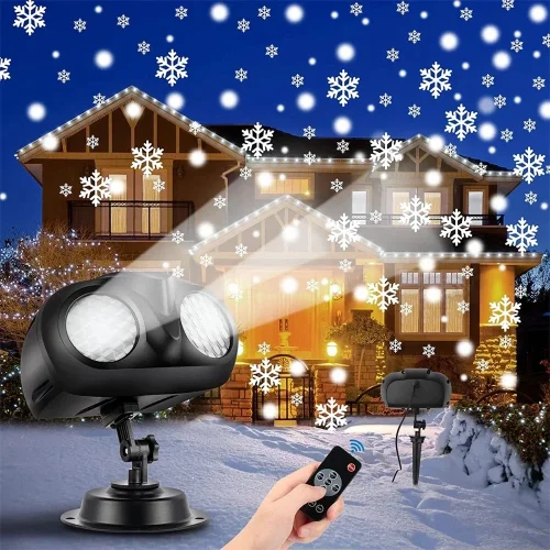 Double-Head Christmas Snowfall Projector Light Snowflake - Image 2