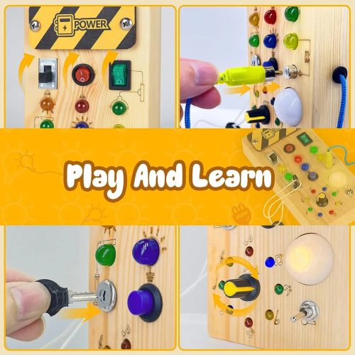 Montessori Busy Board Sensory Toys Wooden with LED Light Switch Control Board Travel Activities Kids Games for 2-4 Years Old - Image 2